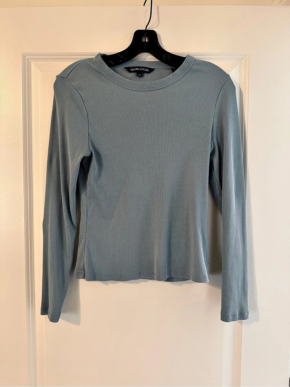 Veronica Beard Ribbed Long Sleeve Top in Blue Size Medium